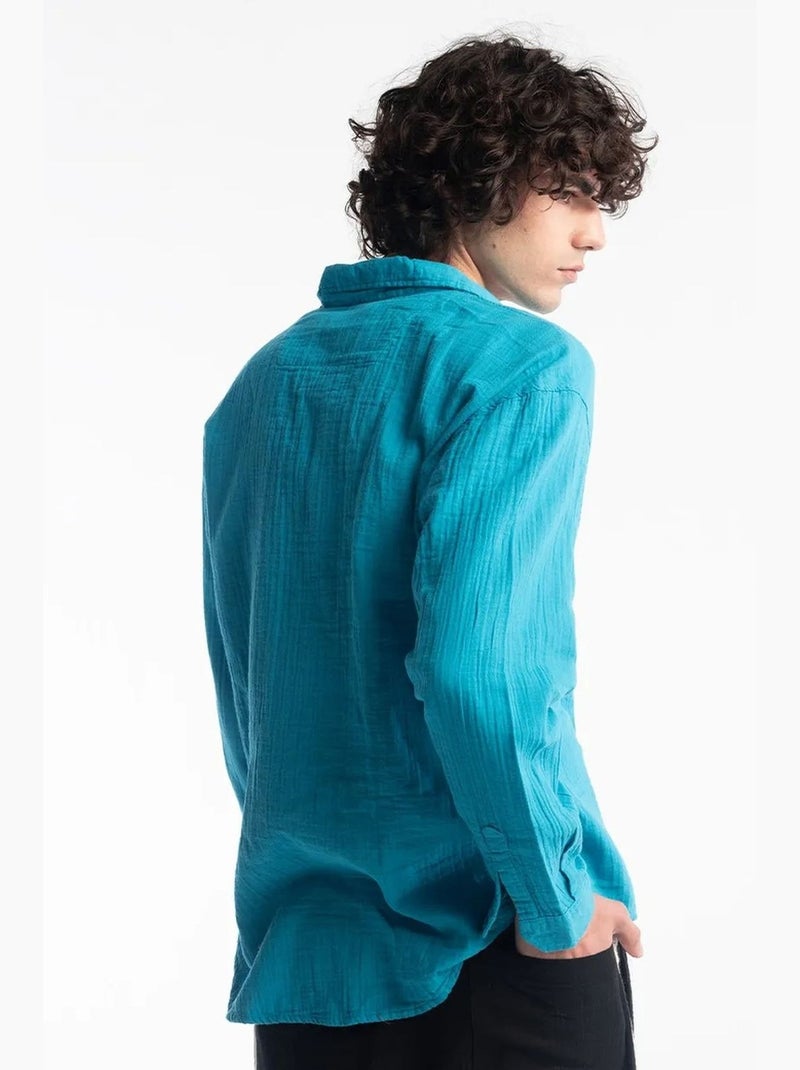 Camicia in cotone testurizzato dalla vestibilità rilassata giesto Blu elettrico - Kiabi