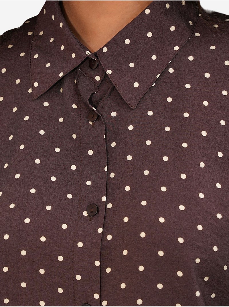 Camicia in crêpe a pois oversize bdart Marrone - Kiabi
