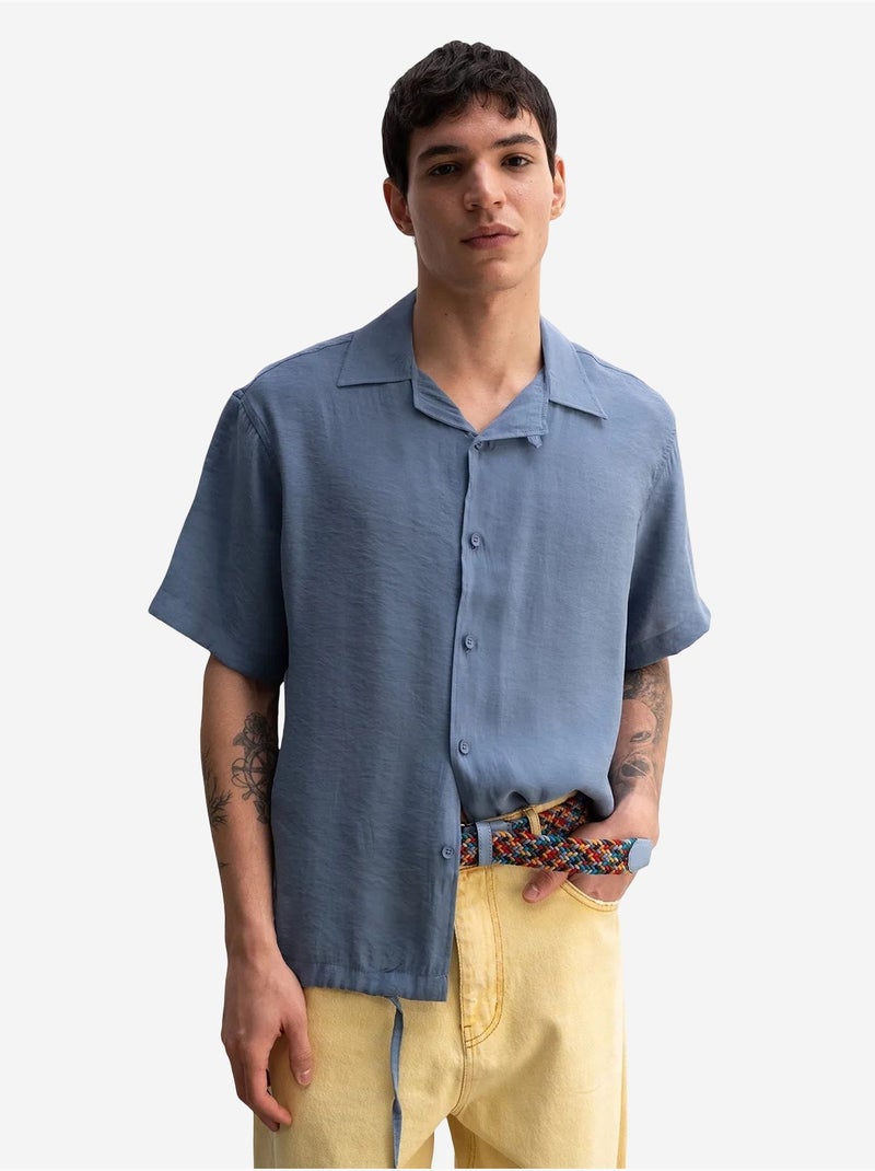 Camicia in crêpe con dettaglio a nodo vestibilità rilassata da uomo giesto Blu zaffiro - Kiabi