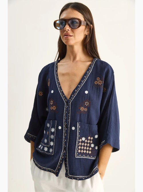 Camicia in crepe di cotone ricamato con scollo a v lucci - Kiabi