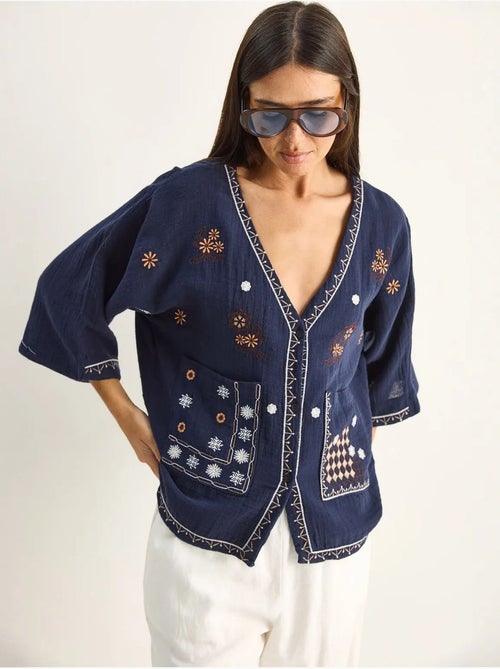 Camicia in crepe di cotone ricamato con scollo a v lucci - Kiabi