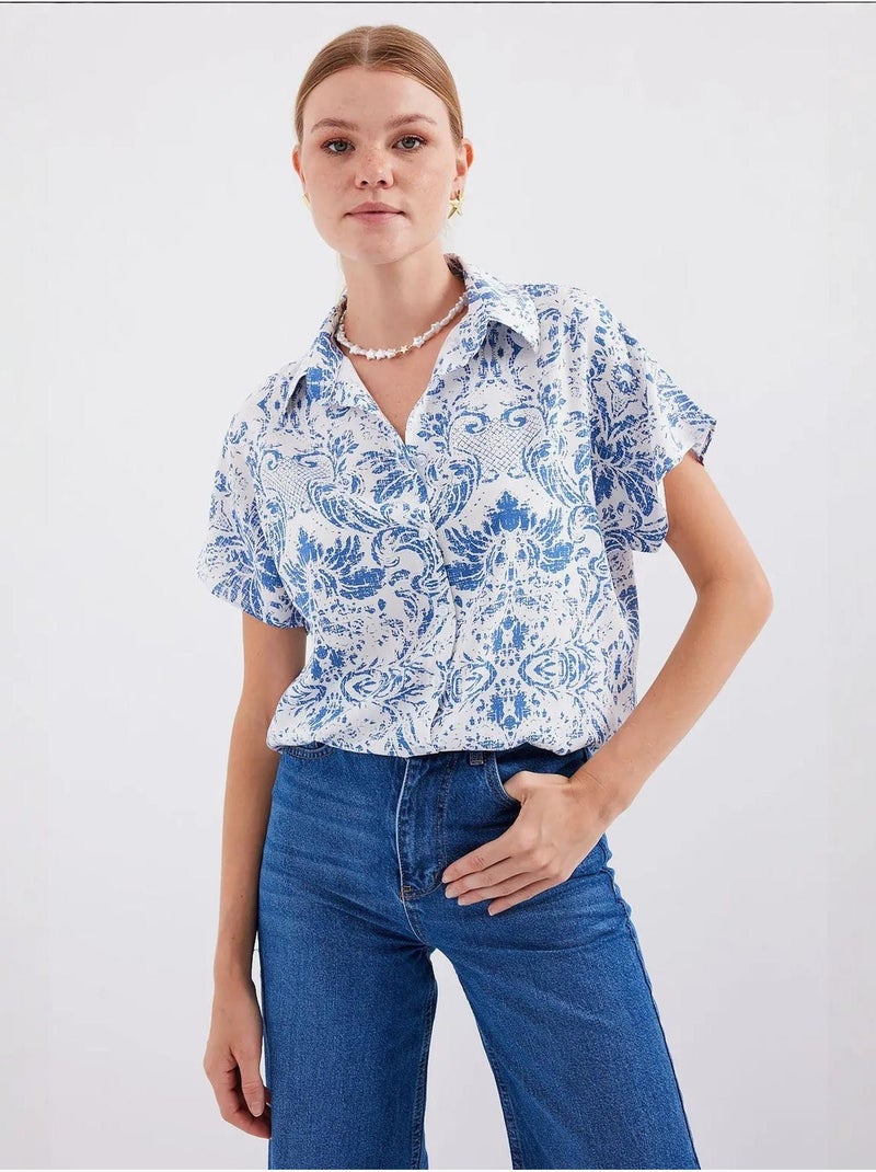 Camicia in crêpe stampata con bottoni bdart Blu grigiastro - Kiabi