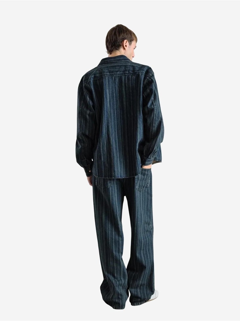 Camicia in denim a righe con bottoni e tasca giesto Blu marino - Kiabi