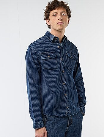 Camicia in denim a righe con tasche applicate sul petto
