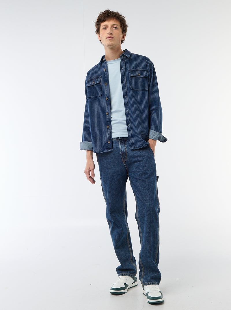 Camicia in denim a righe con tasche applicate sul petto Blu - Kiabi