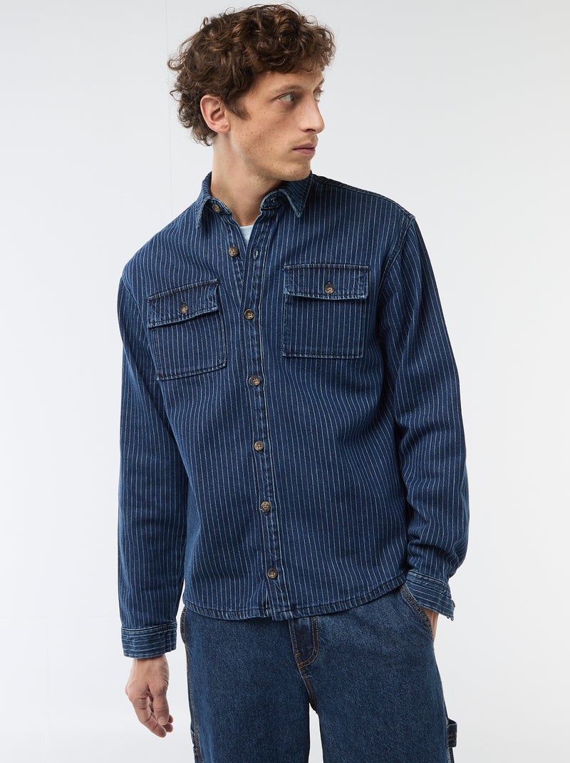 Camicia in denim a righe con tasche applicate sul petto Blu - Kiabi