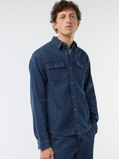 Camicia in denim a righe con tasche applicate sul petto - Kiabi