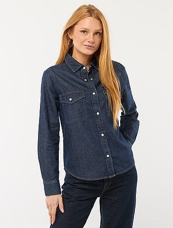 Camicia in denim con 2 tasche applicate con patta sul petto