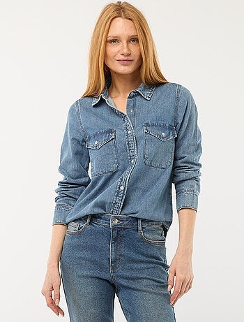 Camicia in denim con 2 tasche applicate con patta sul petto