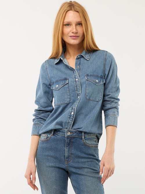 Camicia in denim con 2 tasche applicate con patta sul petto - Kiabi
