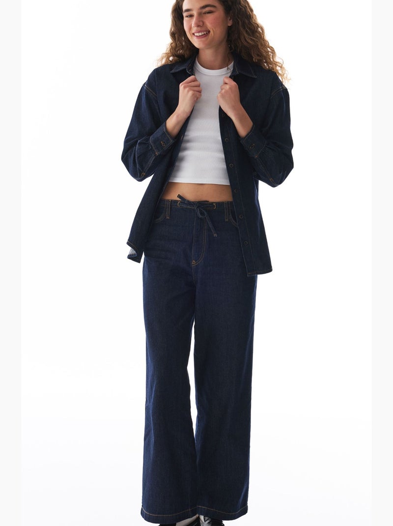 Camicia in denim con colletto polo, bottoni e maniche lunghe penti Blu oltremare - Kiabi
