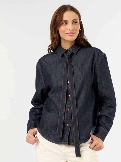 Camicia in denim con collo a lavallière - Kiabi Camicia in denim con collo a lavallière - Kiabi