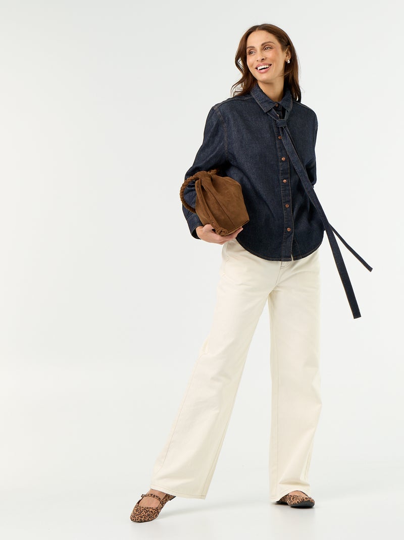 Camicia in denim con collo a lavallière Blu - Kiabi