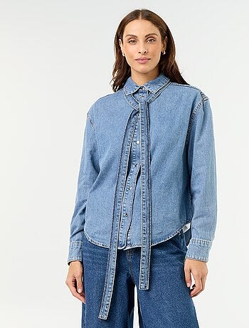 Camicia in denim con collo a lavallière