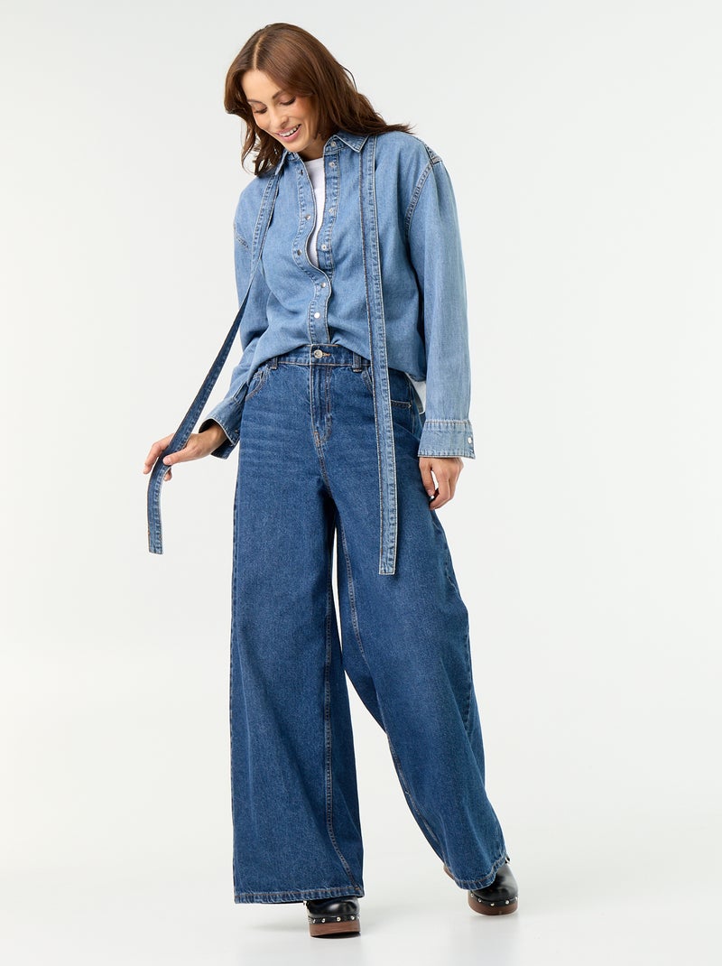 Camicia in denim con collo a lavallière Blu - Kiabi