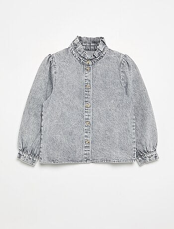 Camicia in denim con collo alto a balze