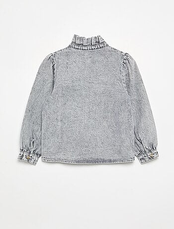 Camicia in denim con collo alto a balze