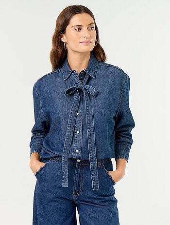 Camicia in denim con collo lavallière