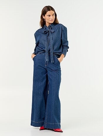 Camicia in denim con collo lavallière