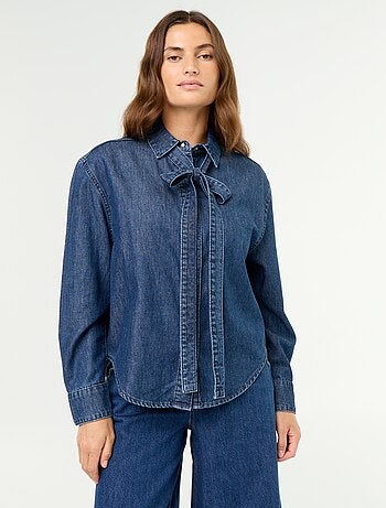 Camicia in denim con collo lavallière