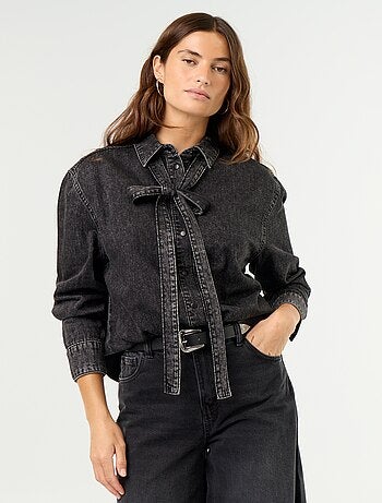 Camicia in denim con collo lavallière