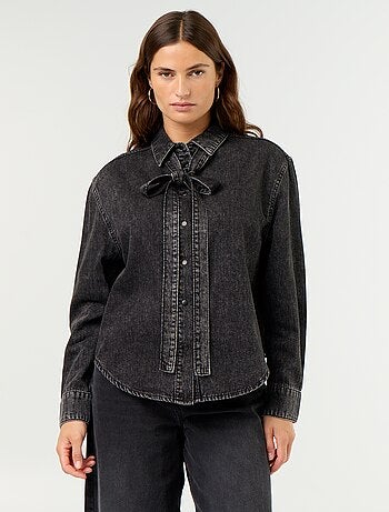 Camicia in denim con collo lavallière