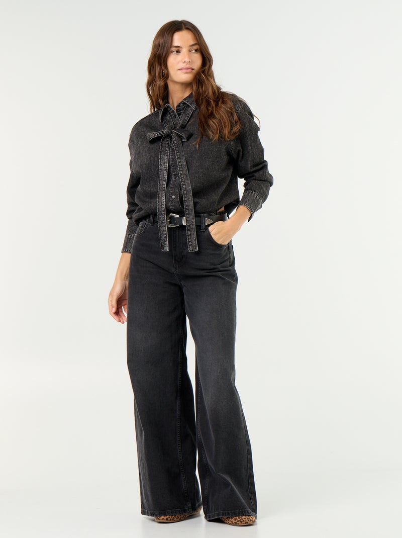 Camicia in denim con collo lavallière Nero - Kiabi