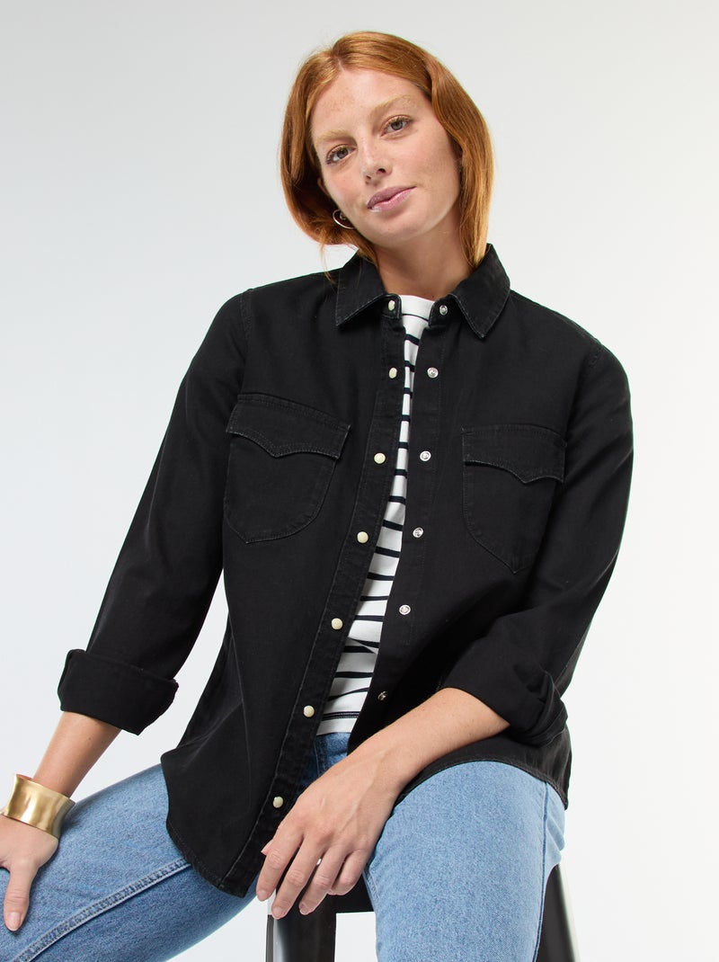 Camicia in denim con tasche con patta Nero - Kiabi