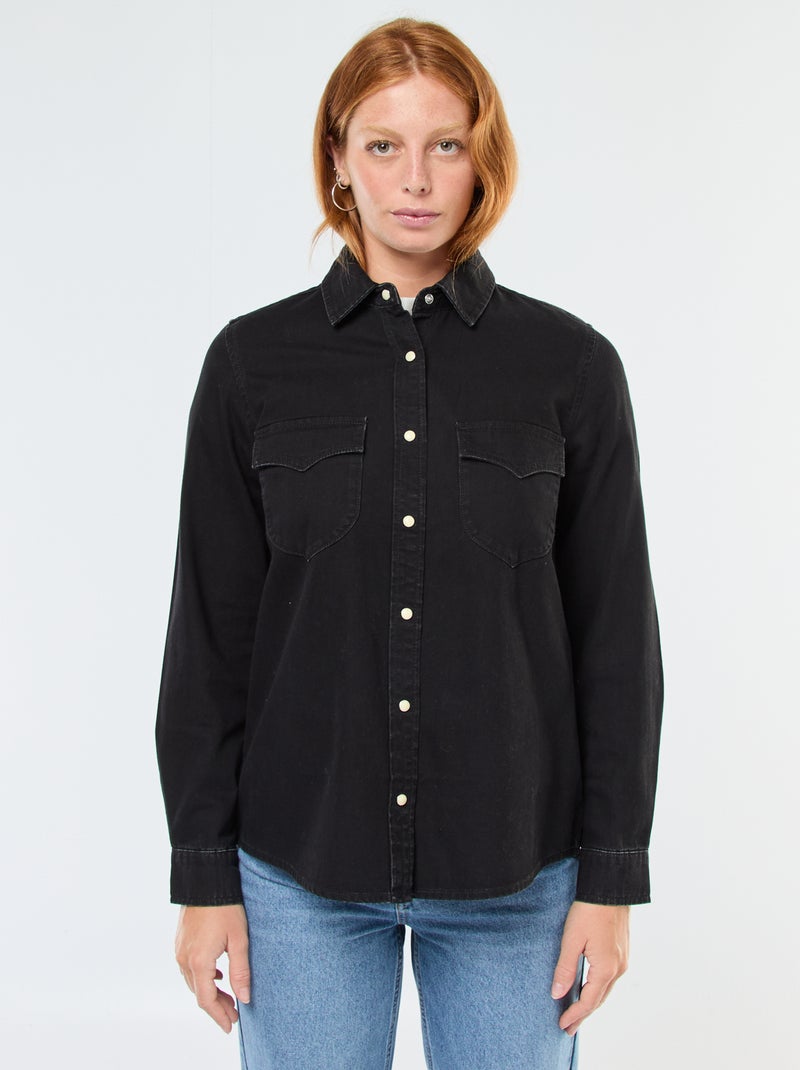 Camicia in denim con tasche con patta Nero - Kiabi