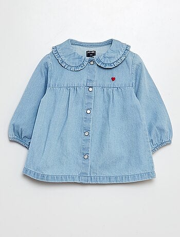 Camicia in denim cuore ricamato