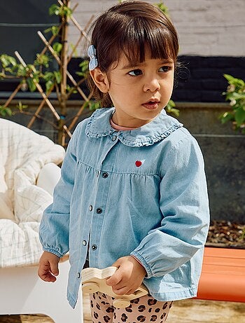 Camicia in denim cuore ricamato