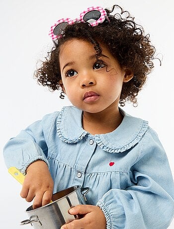 Camicia in denim cuore ricamato