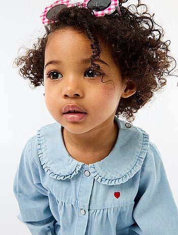 Camicia in denim cuore ricamato