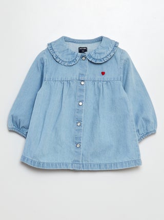 Camicia in denim cuore ricamato