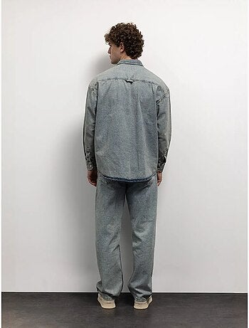 Camicia in denim regular fit con bottoni e tasca giesto
