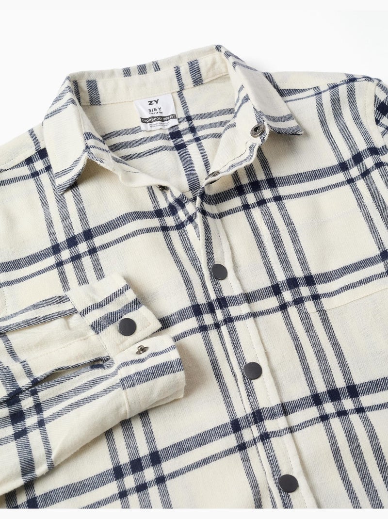 Camicia in flanella a manica lunga con motivo a quadri Bianco - Kiabi