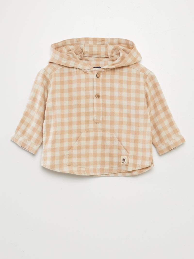 Camicia in flanella con cappuccio BEIGE - Kiabi