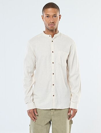 Camicia in flanella tinta unita con collo alla coreana