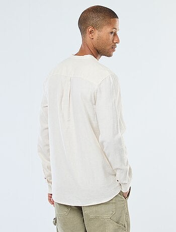 Camicia in flanella tinta unita con collo alla coreana