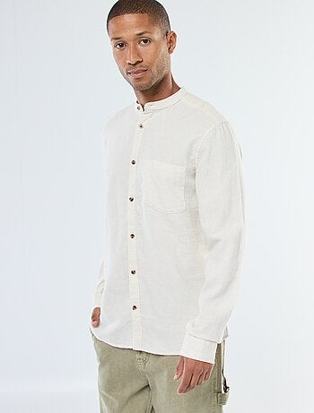 Camicia in flanella tinta unita con collo alla coreana