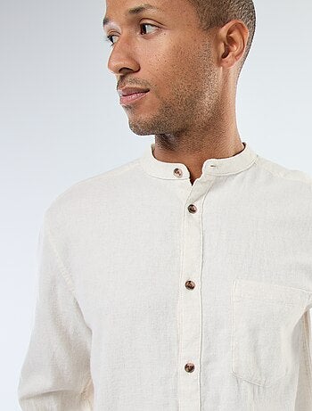 Camicia in flanella tinta unita con collo alla coreana