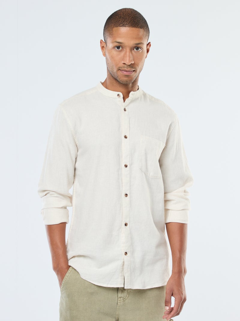 Camicia in flanella tinta unita con collo alla coreana Beige - Kiabi