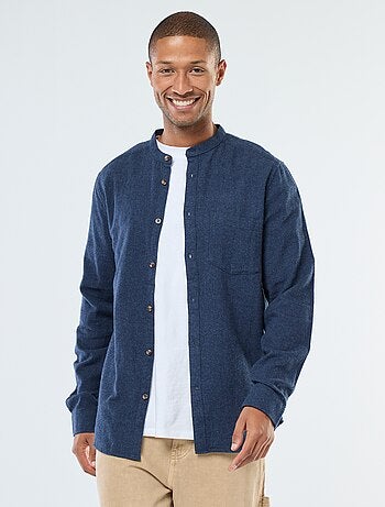 Camicia in flanella tinta unita con collo alla coreana