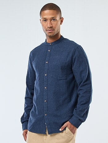 Camicia in flanella tinta unita con collo alla coreana