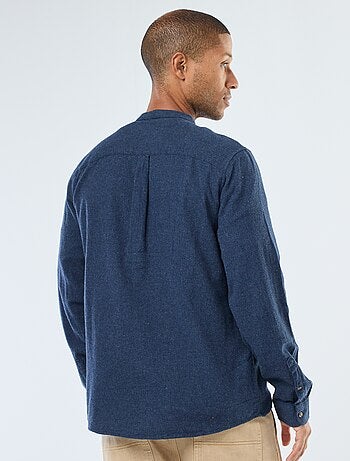 Camicia in flanella tinta unita con collo alla coreana