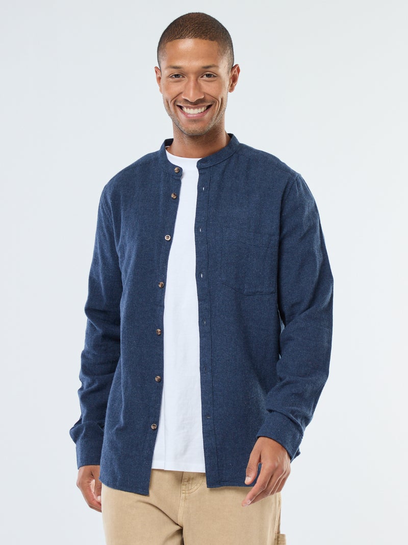 Camicia in flanella tinta unita con collo alla coreana Blu - Kiabi