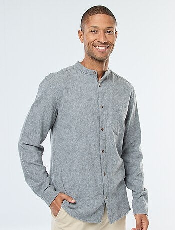 Camicia in flanella tinta unita con collo alla coreana