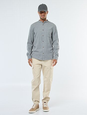 Camicia in flanella tinta unita con collo alla coreana
