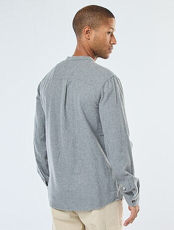 Camicia in flanella tinta unita con collo alla coreana