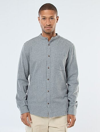 Camicia in flanella tinta unita con collo alla coreana